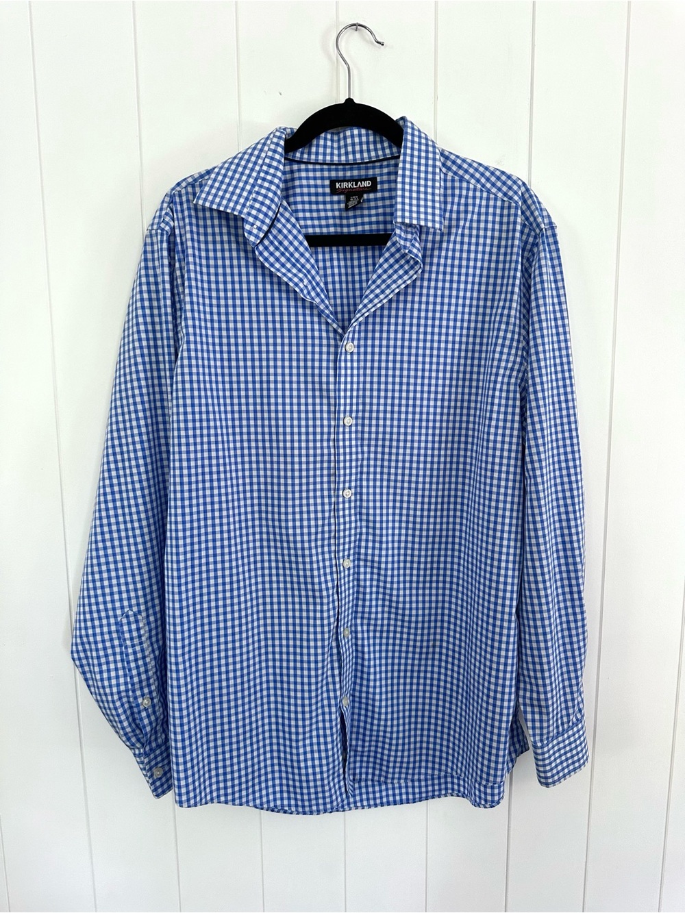 Kirkland Signature Men’s Blue & White Gingham Button Down Dress Shirt